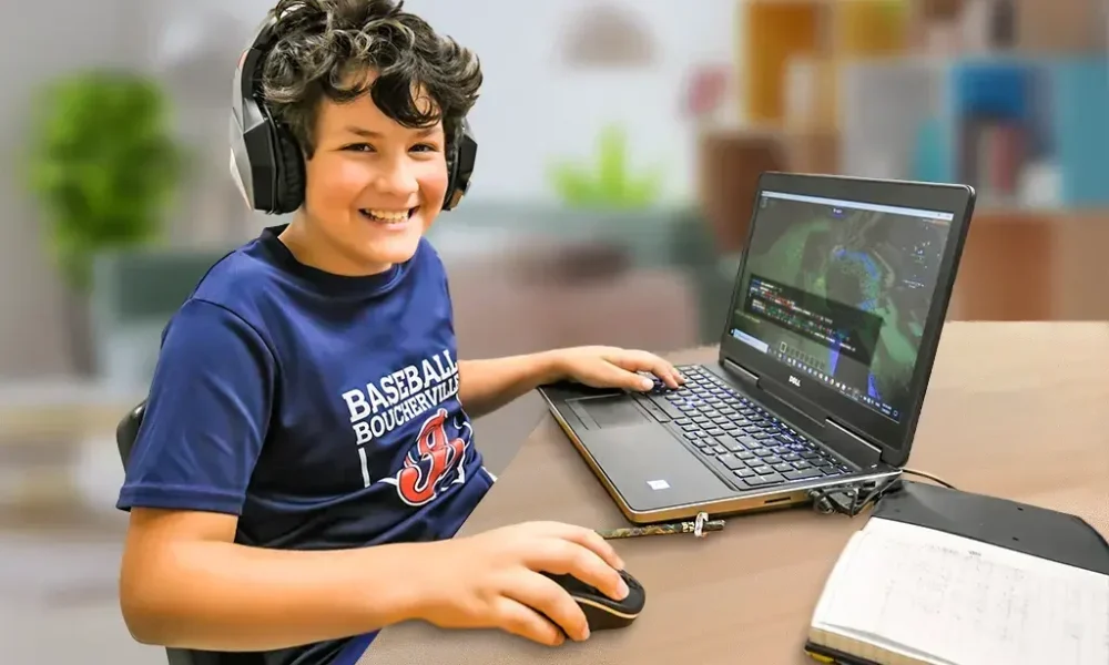 Boy learning to code during an online course